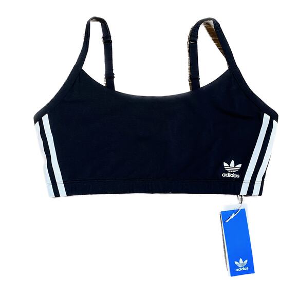 NWT Adidas XL 3 Stripe Original‎ Classic Bralette Crop Bra Sports Logo Scoop - Picture 1 of 3